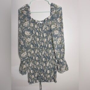 Blush Blue and Cream Floral Smocked Dress